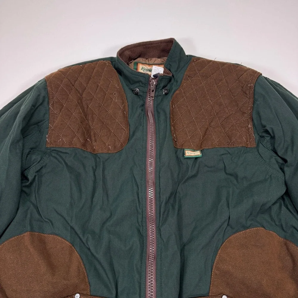 Vintage Remington Hunting Jacket Mens L Green Brown Quilted Shooting Field Coat